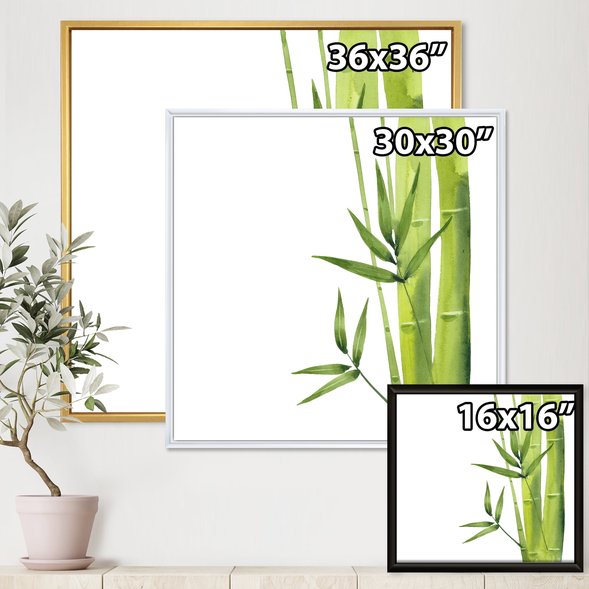 Designart 'The Forest of Bamboo Branches V' Tropical Framed Canvas Wall Art Print