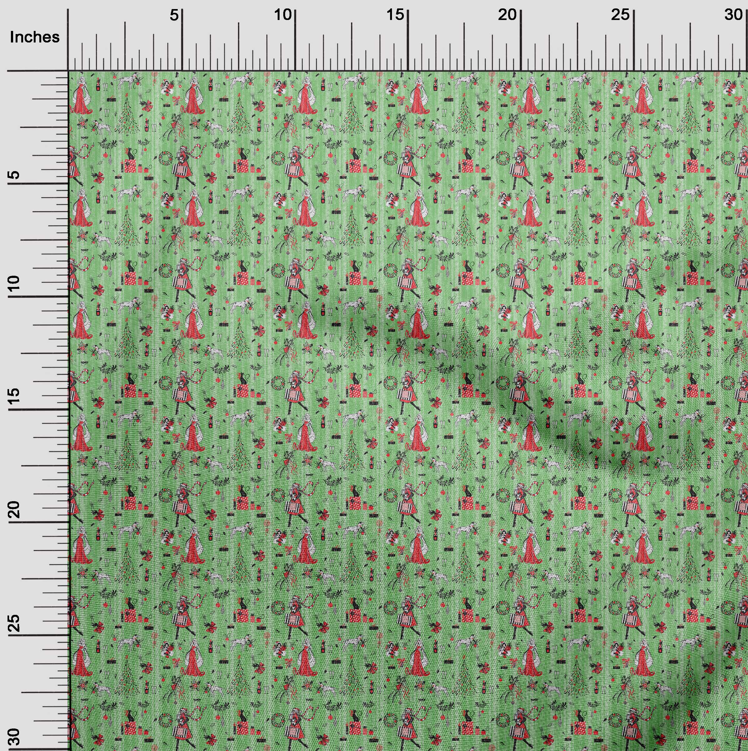 oneOone Cotton Poplin Green Fabric Christmas Sewing Craft Projects Fabric Prints By Yard 56 Inch Wide