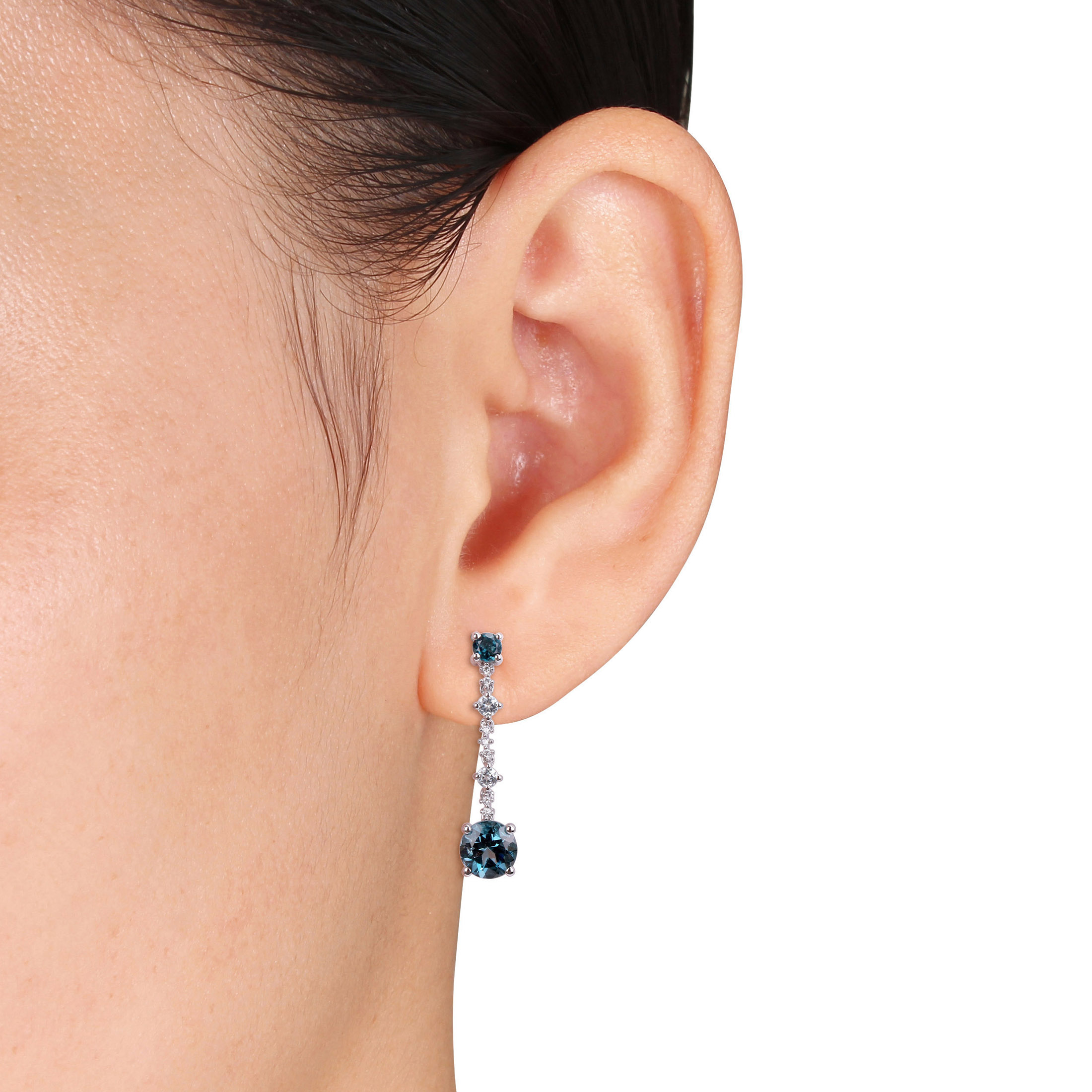 Miabella Women's 4 Carat London Blue Topaz and Diamond Accent 14kt White Gold Dangle Earrings - image 4 of 6