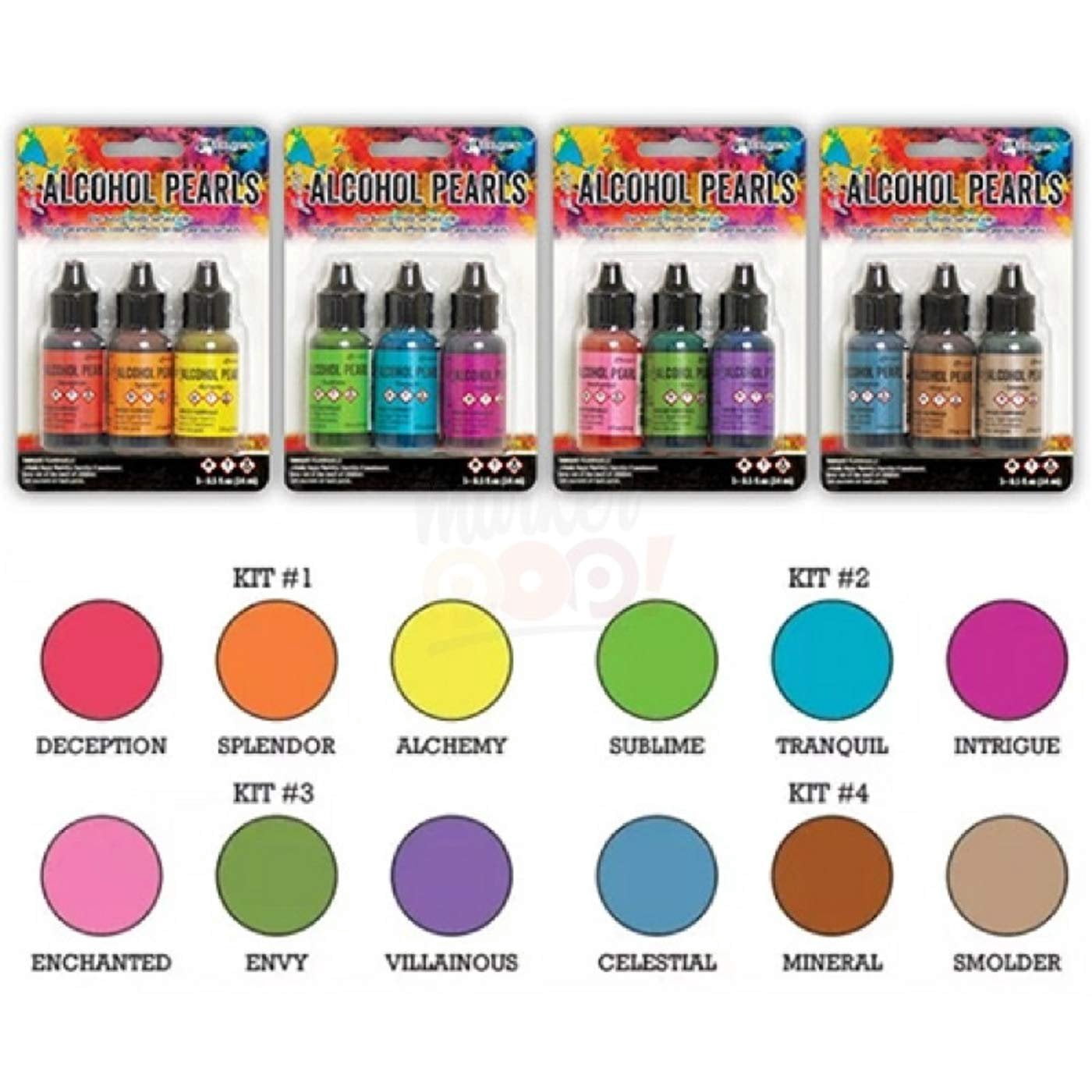 Tim Holtz Alcohol Pearls Bundle Winter 2019 Release Plus Bonus Blending Tools (Complete 12 Set)
