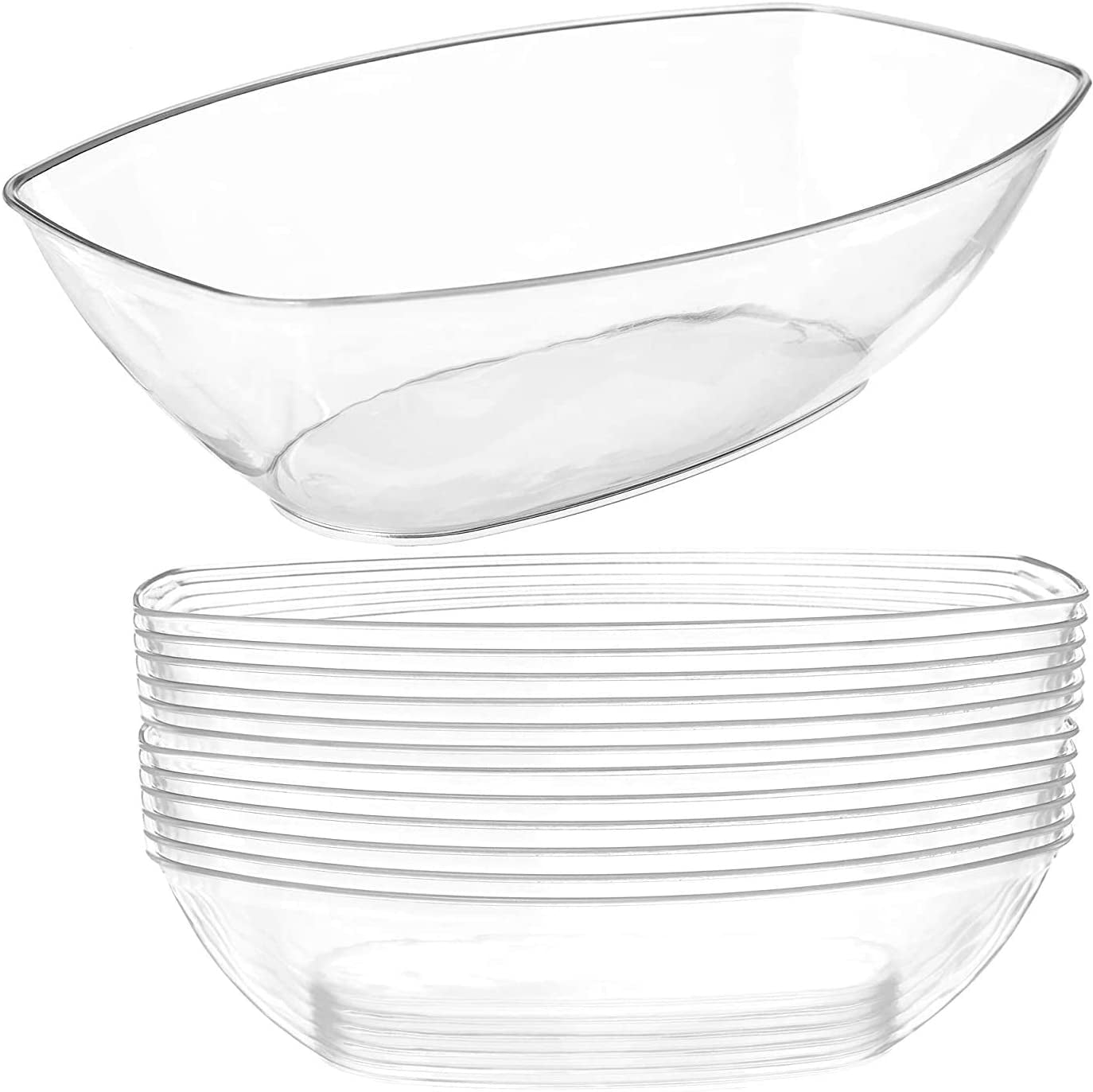 Prestee 12 Clear Plastic Serving Bowls for Parties 64 Oz. Oval