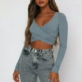 thumbnail image 2 of Trendy Criss Cross Long Sleeve Crop Top Womens Sexy Cut Out Slim Fitted Going Out Y2K Tops Casual Basic Shirts Tee, 2 of 8