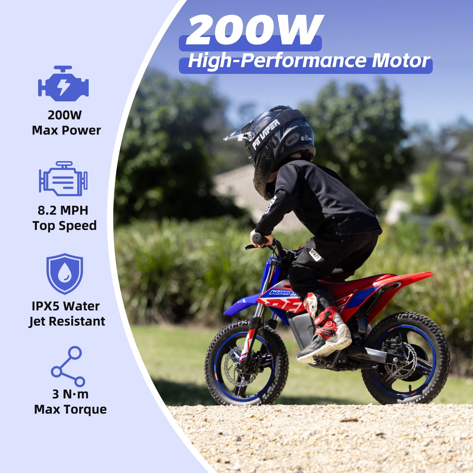RFN 200W SX-E150 Kids electric Dirt Bike–2-Speed Electric Motorcycle, 13 Mile Range & 8 mph Top Speed, Off-Road Ride for Ages 3-6