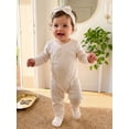 thumbnail image 3 of RUINIXCW Newborn Baby Girl Hospital Going Home Outfit Footed Romper Infant Girl Spring Fall Winter Clothes Long Sleeve Footie Jumpsuit Headband Set, 3 of 5