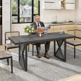 thumbnail image 3 of Dextrus 70" Dining Table for 6-8 People, Large Rectangular Wood Kitchen Table Farmhouse Dinner Table with Metal Legs for Dining Room, Kitchen, Gray & Black, 3 of 10