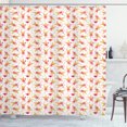 thumbnail image 1 of Bunny Shower Curtain, Girl Rabbit with Handbags and Umbrellas Spirals Pattern, Fabric Bathroom Set with Hooks, 69W X 75L Inches Long, Mustard Dark Salmon, by Ambesonne, 1 of 3