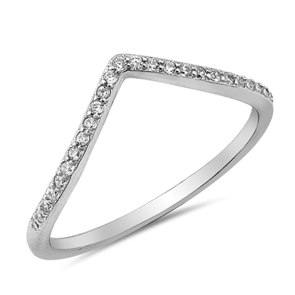 Chevron Eternity Clear CZ Cute Ring .925 Sterling Silver Pointed Band Sizes 4-10 