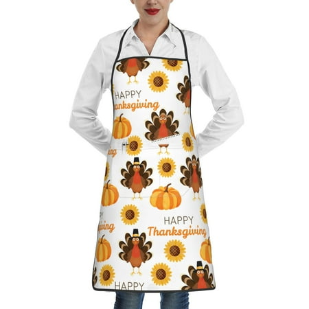 

Anti-Stain Strap Pocket Hemlock Apron Pocket Design 28.3×20.4 Inches Suitable For Supermarkets Hotels Kitchens Restaurants Barbecue Restaurants Happy Thanksgiving Day Pattern