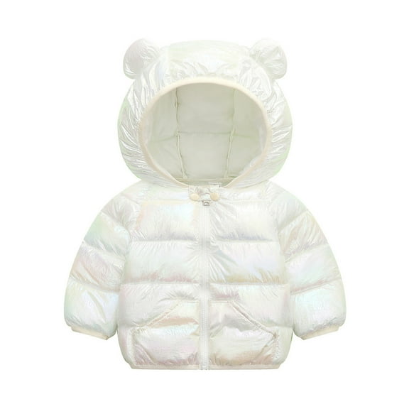SonxaHe Toddler Boy Girl Winter Coats Gradient Bear Quilted Hooded Coat Children Lightweight Puffer Windproof Coats White,Sized 3-4