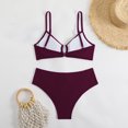 thumbnail image 3 of QUNYINEY Sexy Swimsuits for Women Pleated Red Bikini Bathing Suit High Waisted Swimsuit Sets, 3 of 5