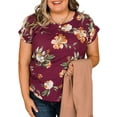 thumbnail image 3 of Enwejyy Women Summer Floral Print Round Neck Short Sleeve Pleated Pullover Tunic Tops T-Shirt Plus Size, 3 of 4