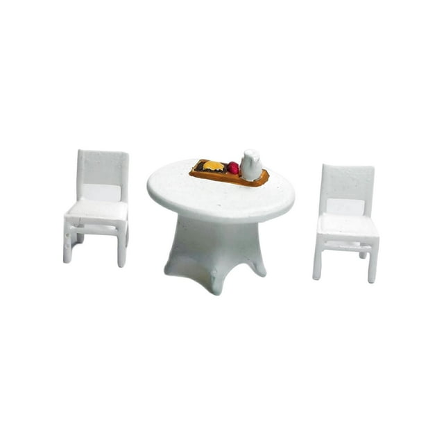 3 piezas de mesa y silla pintadas a mano a escala 1/64 con bandeja de comida, escenas en miniatura Blanco
