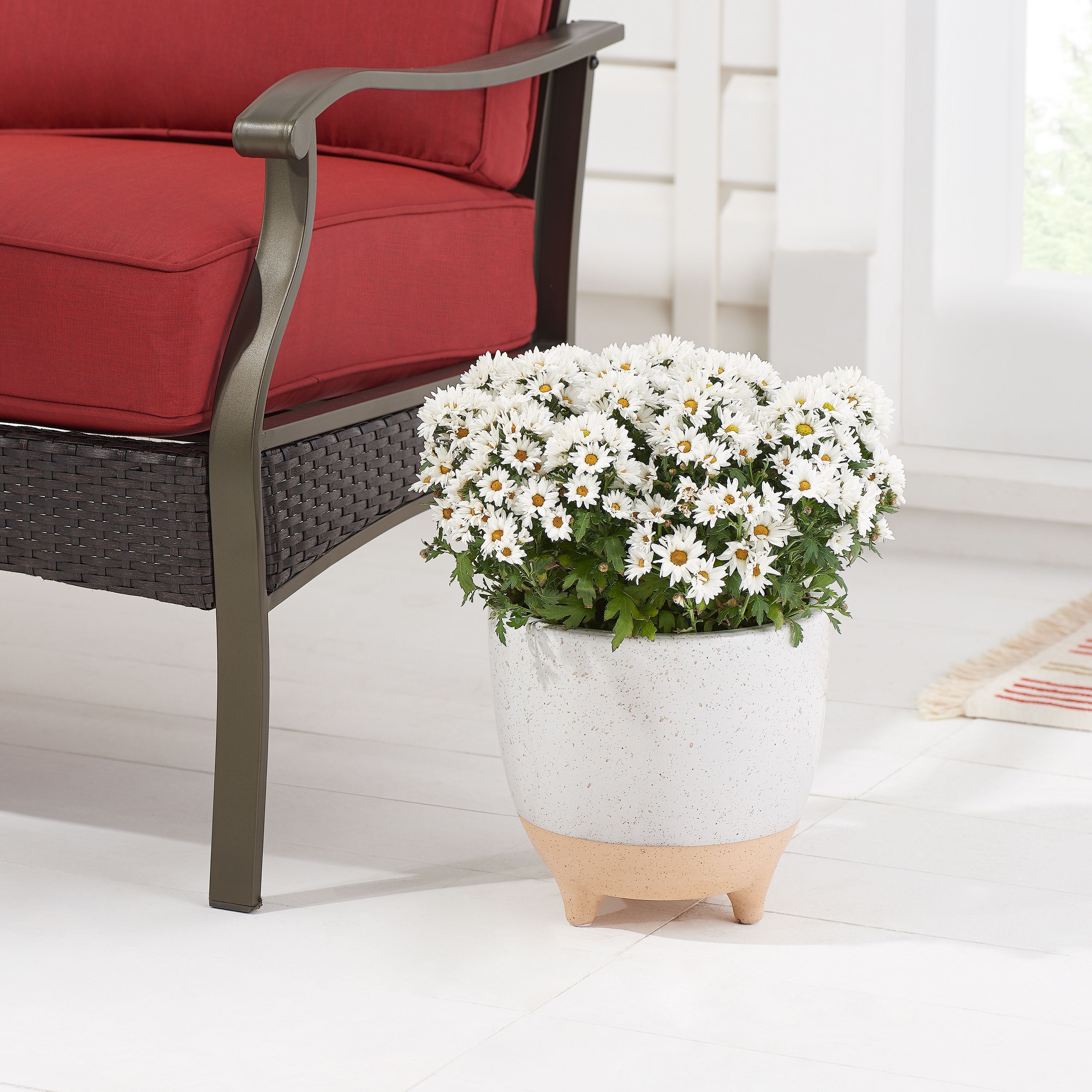 Better Homes & Gardens 10" x 10" x 9" Round White and Beige Ceramic Plant Planter - image 2 of 4
