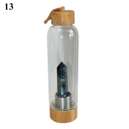 

XDian Natural Crystal Column Gemstone Energy Healing Glass Water Bottle Cup Drinkware