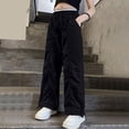 thumbnail image 5 of ATOGUTA Cargo Pants Girls Wide Leg School Uniform Pants Kids Elastic Waist Flowy Summer Beach Lounge Trousers with Pockets Size 5T-15, Black, 5 of 7