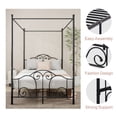 thumbnail image 5 of Pillfn Full Size Four-Poster Metal Canopy Bed Frame with Headboard and Footboard Sturdy Slatted Structure, Black, 5 of 7