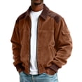 thumbnail image 2 of Bomber Jacket Men Zip Up Lightweight Corduroy Jackets Casual Stylish Fall Winter Coats Windbreaker Clothing with Pockets Brown 2XL, 2 of 4