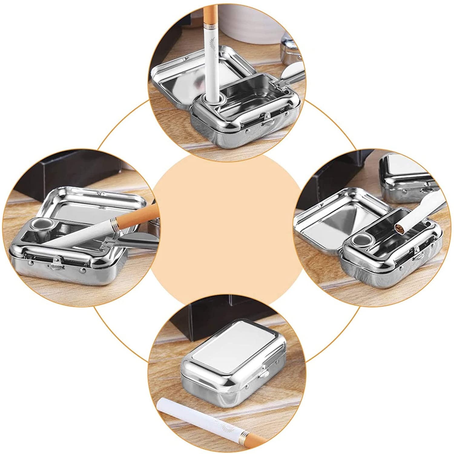 Portable Tinplate Ashtray | Mini Pocket Ashtray With Lid, Keyring, For Travel, Camping, Outdoor Use