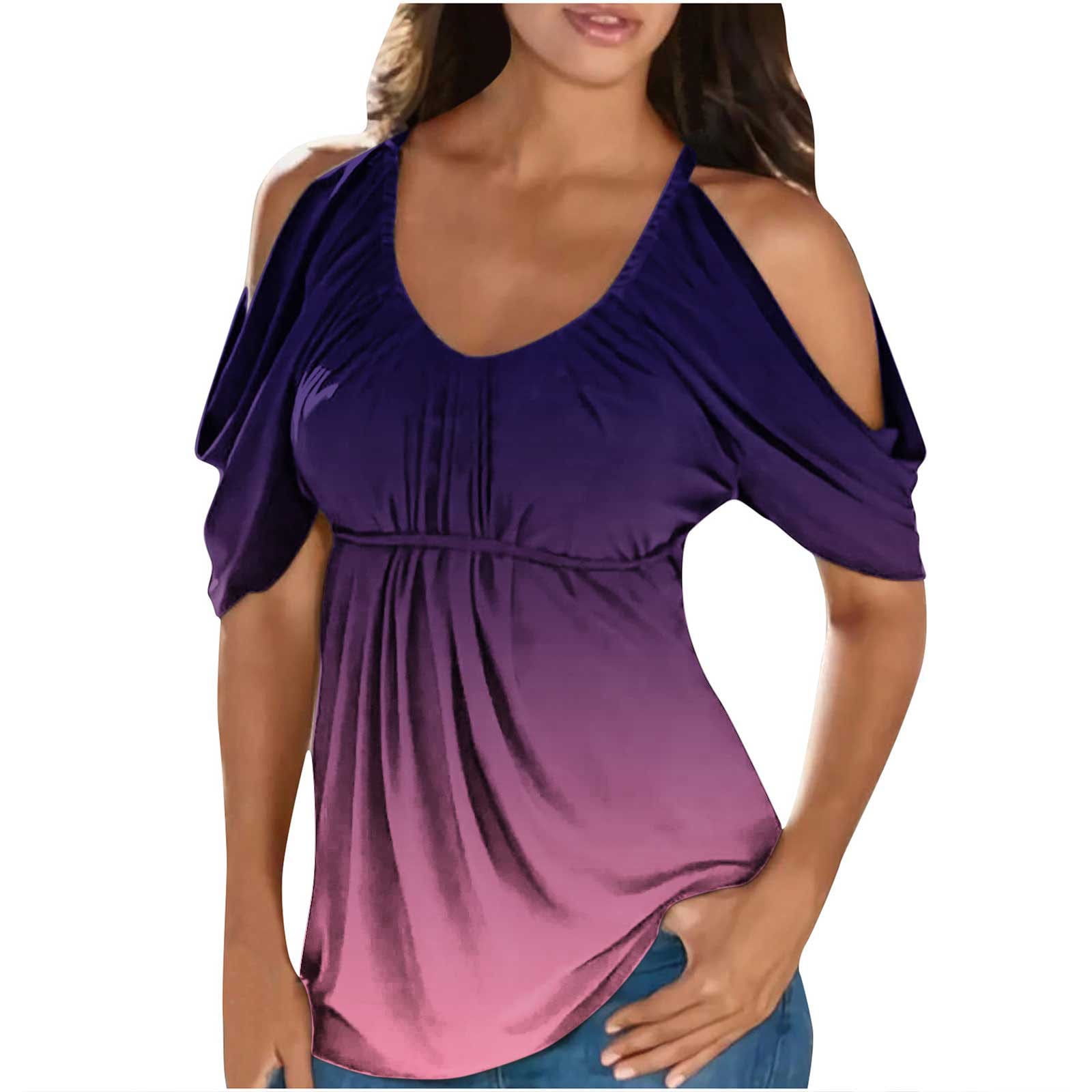 Women Tops ClearanceSale Short Sleeve Printing Gradient TShirts Round