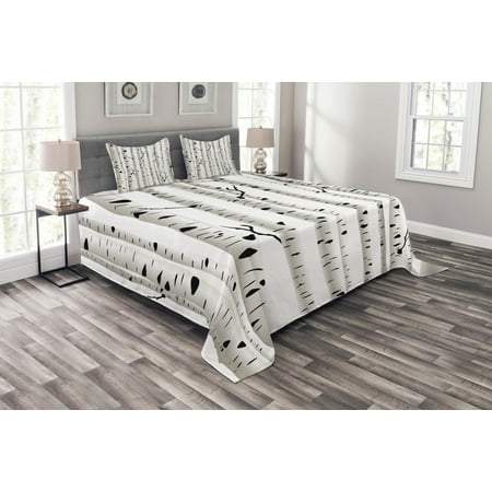 - Birch Tree Bedspread Set, Forest Seasonal Nature Woodland Leafless Branches Grove Botany Illustration, Decorative Quilted Coverlet Set with Pillow Shams Included, Black and White, by Ambesonne