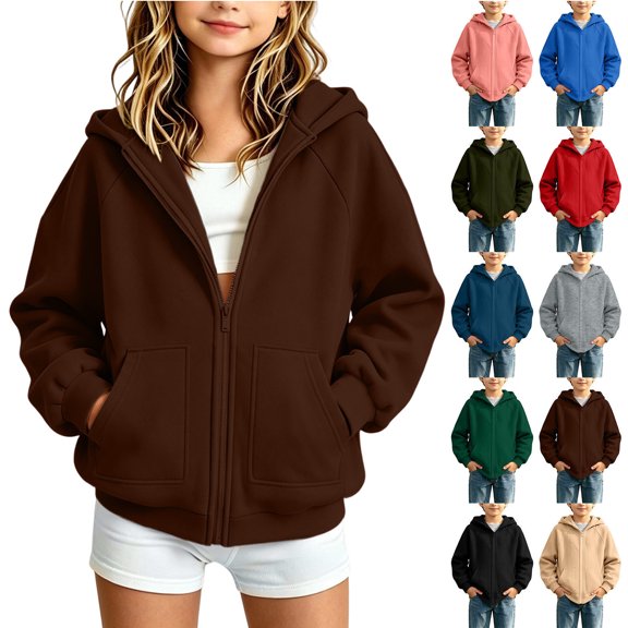 MexChoioe Boys and Girls Zip Up Hoodie Long Sleeve Hooded Sweatshirt Relaxed Cut Pockets Fall Winter Daily Wear Hooded Zip Jacket for kids