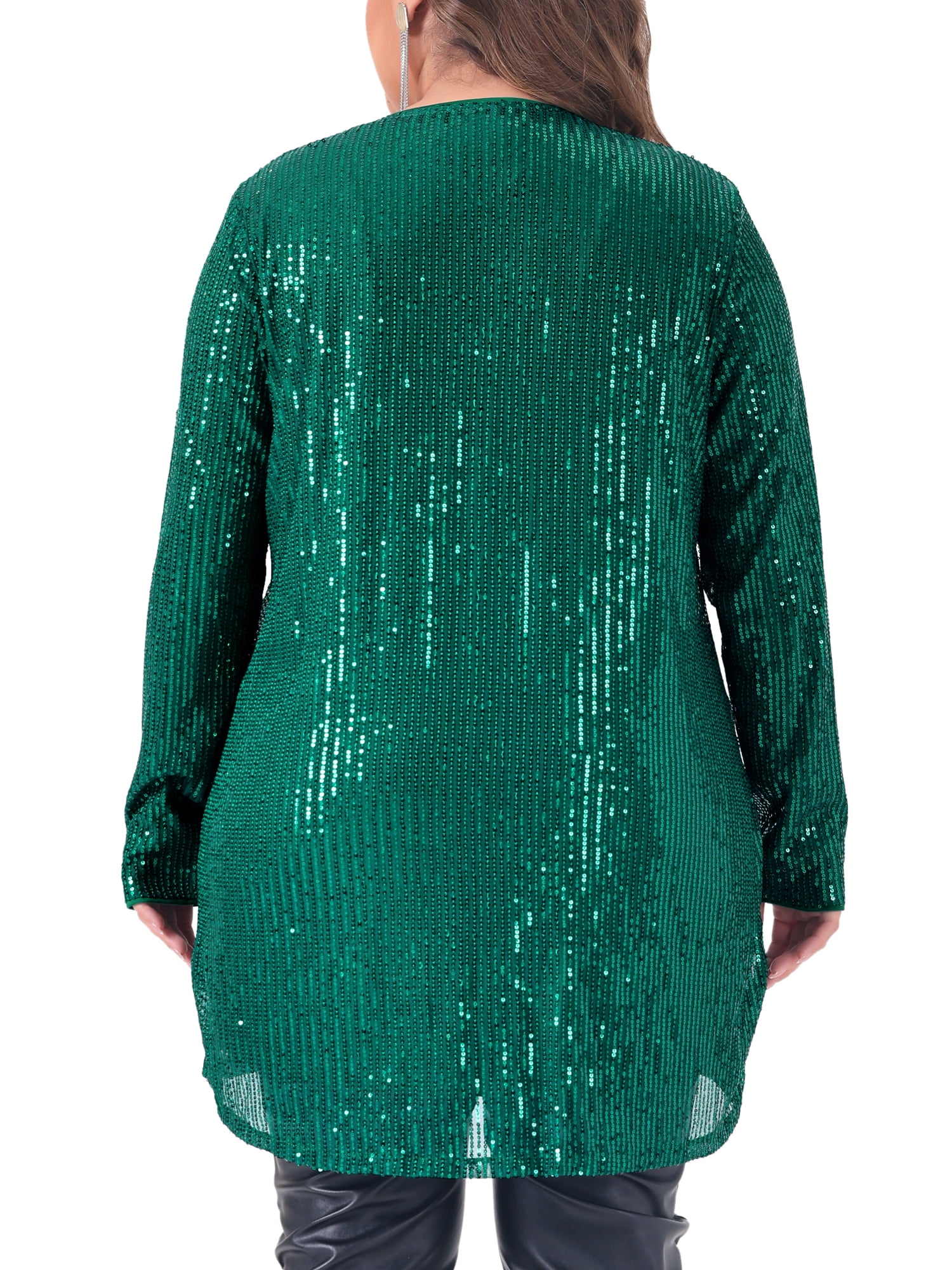 DARING DIVA Women's Plus Sequin Long Sleeve Open Front Outerwear Coat 3X Dark Green