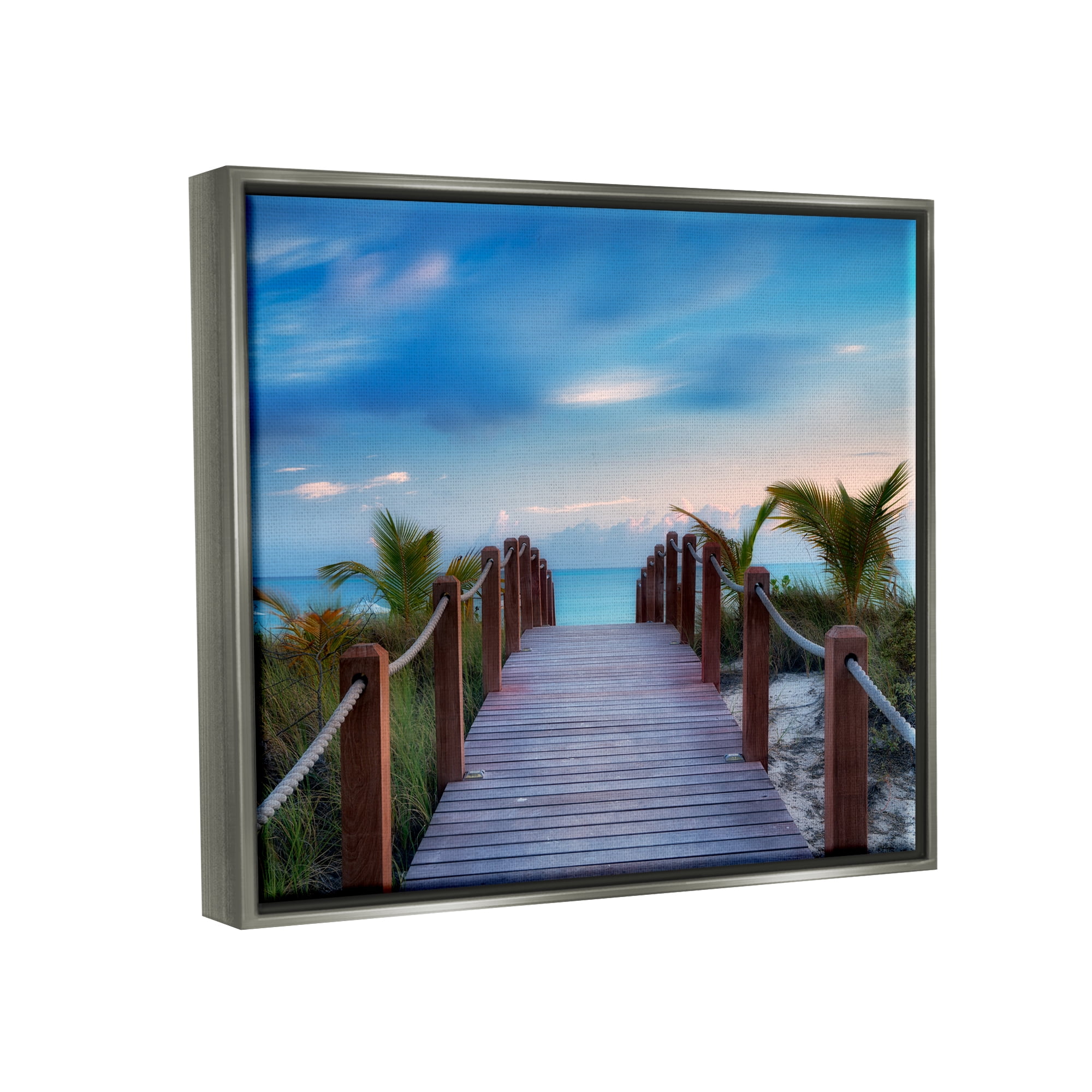 Stupell Industries Tropical Boardwalk Beach Path Coastal Photography Gray Floater Framed Art Print Wall Art