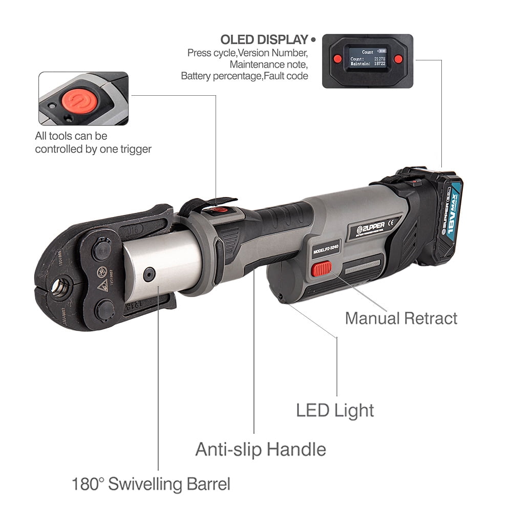 Upgraded Standard Pro Press Tool kit with 6 Copper Pro Press Jaws 1/2" to 2", 2pcs 4AH Battery, Fast Charger & Carrying Case
