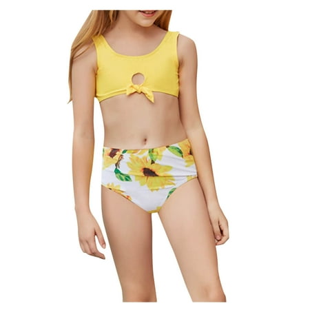 

Girls Swimsuit Holiday Piece Swimsuit Two Suit Cute Girls SunFlower Bathing Set Bikini Print Girls Swimwear Swimming Suits for Kids