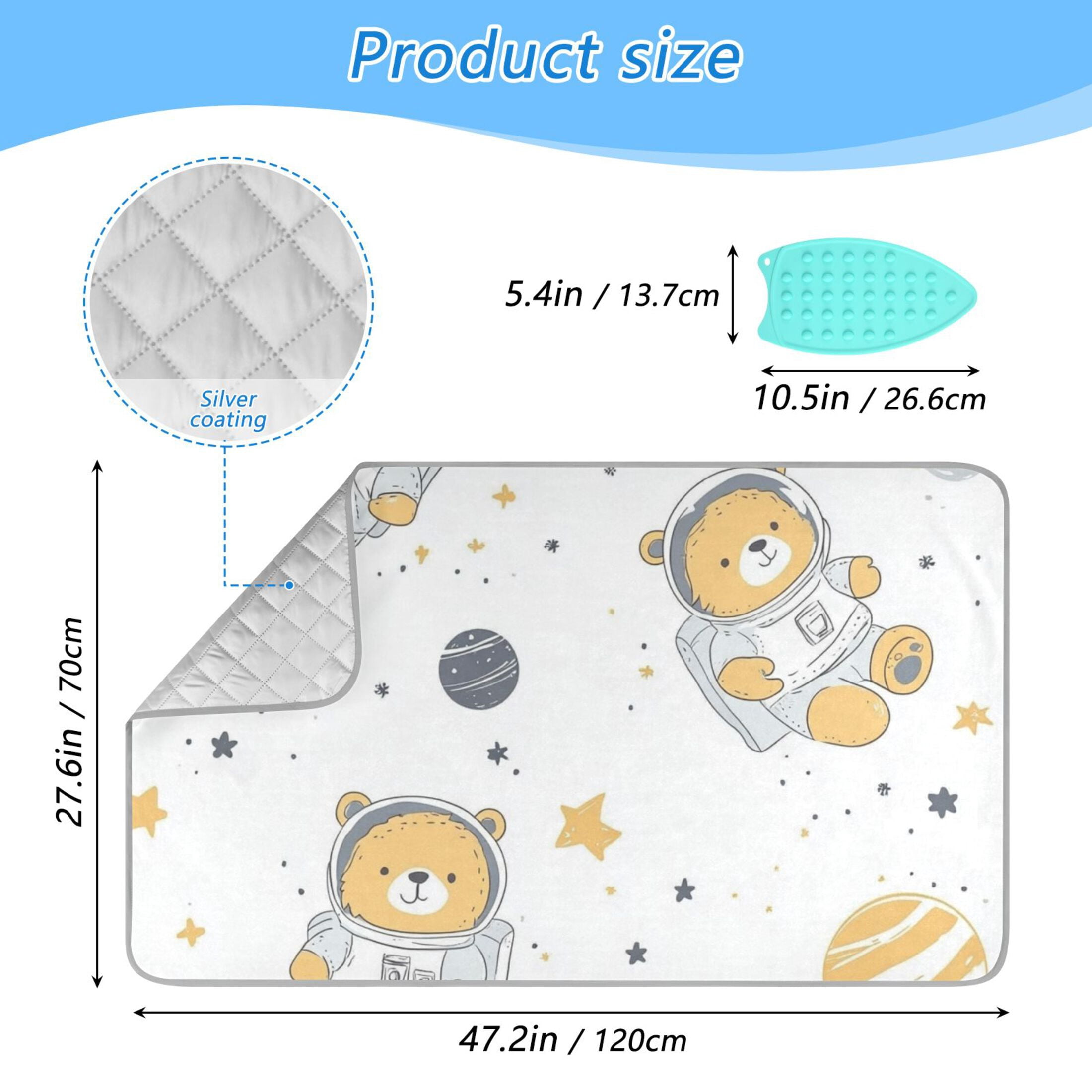 Cute Bears Astronaut Planets Stars Ironing Mat Blanket Portable Travel Ironing Pad Heat Resistant Pad 47.2" x 27.6”