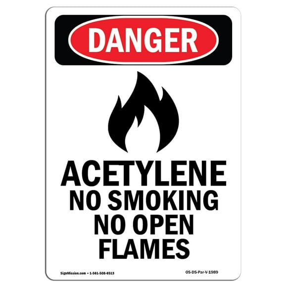 OSHA Danger Sign - -GHS Acetylene No Smoking | Aluminum Sign | Protect Your Business, Construction Site, Warehouse & Shop Area | Made in The USA