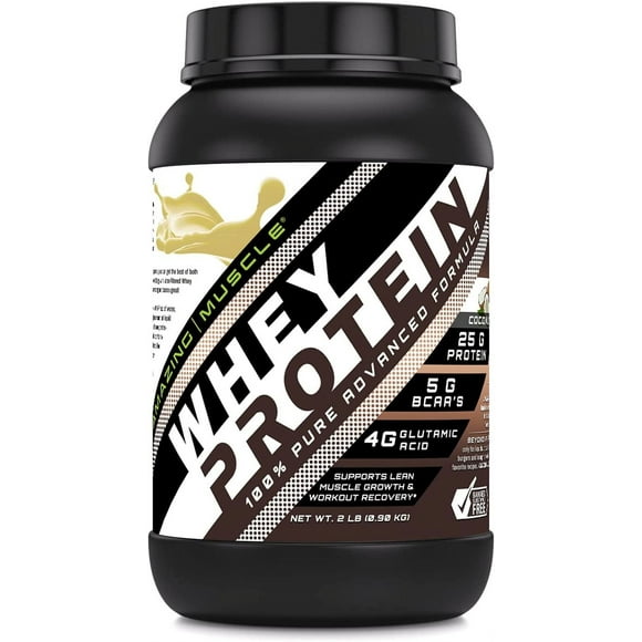 Amazing Muscle Whey Protein Isolate & Concentrate Coconut Flavor Supplement | 25 G per Serving | 2 Lb (0.90 Kg) | Non-GMO | Gluten-Free | Made in USA