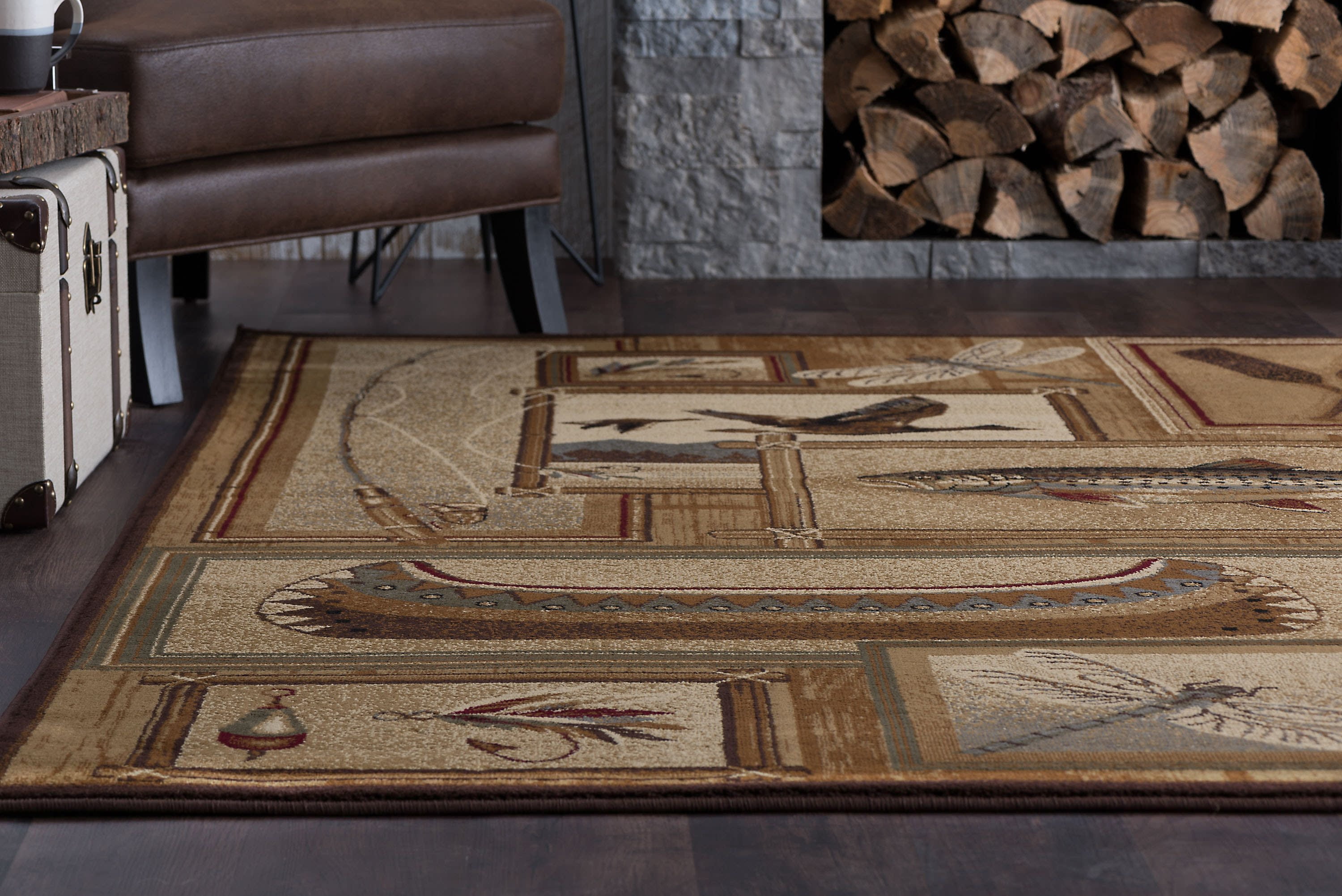 Nature Novelty 8' x 10' Ivory and Crimson Polypropylene Indoor Area Rug