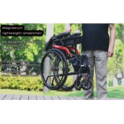 14lb Magnesium Ultra Lightweight Wheelchair 20 inch seat with Flip Back Arms,Portable Wheelchair with Travel Bag,Travel Wheelchairs for Adults,250Ib Weight Capacity, Black