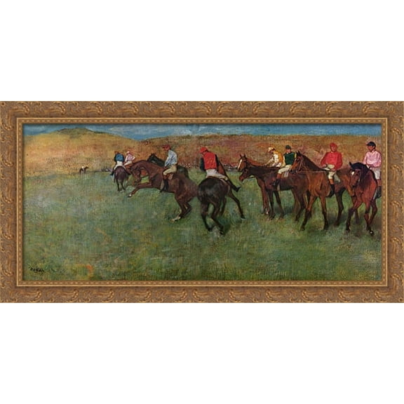 At the Races - Before the Start 40x20 Large Gold Ornate Wood Framed Canvas Art by Edgar Degas