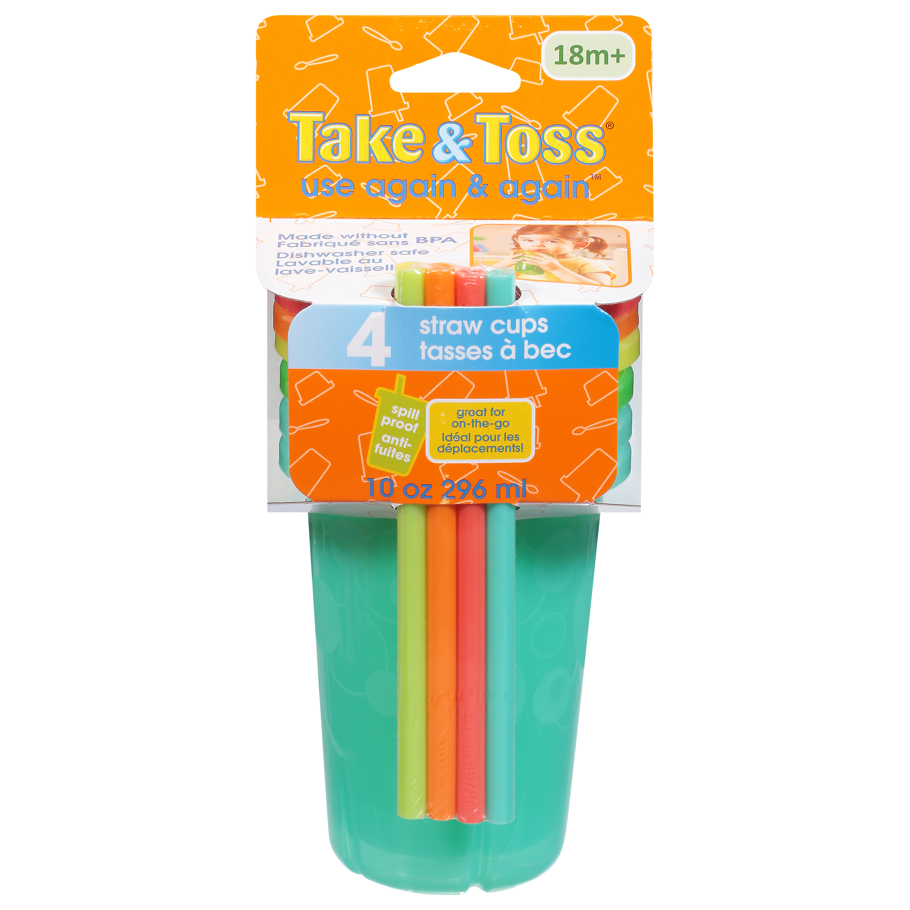 Take & Toss Straw Cups, 10 Oz Toddler Sippy Cups – 4 Pack - image 3 of 3