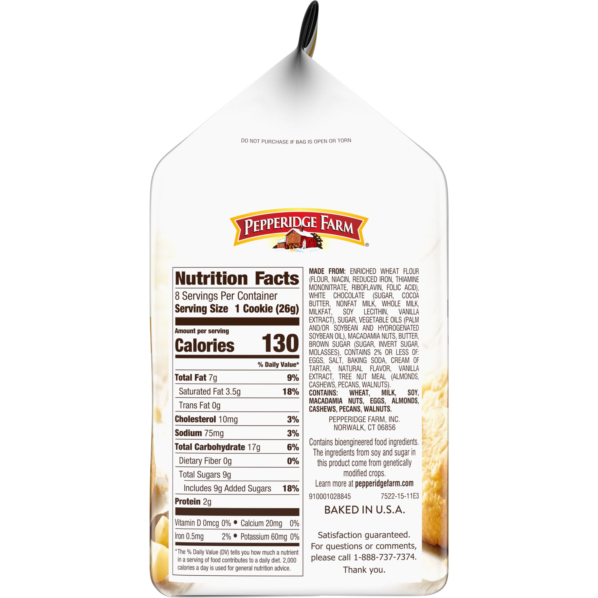 (3 pack) Pepperidge Farm Tahoe Crispy White Chocolate Macadamia Nut Cookies, 7.2 oz Bag (8 Cookies)