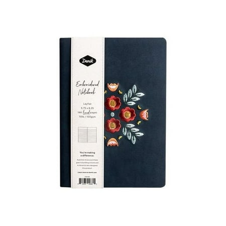 UPC: 0812935026815 | Denik Evelynn – Journal – 5.75 in x 8.27 in – 72 sheets / 144 pages – cream paper – ruled – floral pattern – blue cover – vegan suede
