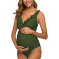 thumbnail image 3 of Ecavus One Piece Maternity Swimsuits Ruffle Flounce Swimwear falbala Monokini Deep V Neck Bathing Suits, 3 of 6