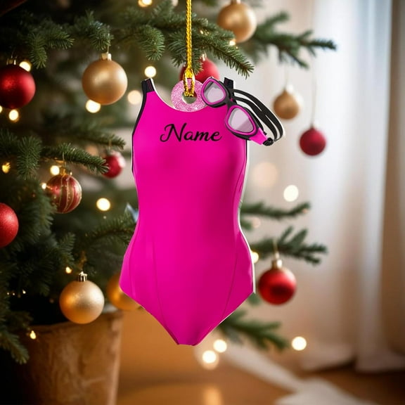 Personalized Swimming Ornament, Swim Ornaments for Christmas Tree, Swimming Ornament for Girl, Boy Swimmer Ornament Xmas Decorations (Swimming1) - 2981 (Pink)