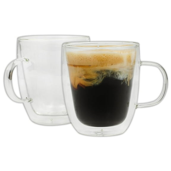Mr. Coffee Retro Machiatto 2 piece 16 Ounce Double Wall Insulated Glass Mug Set
