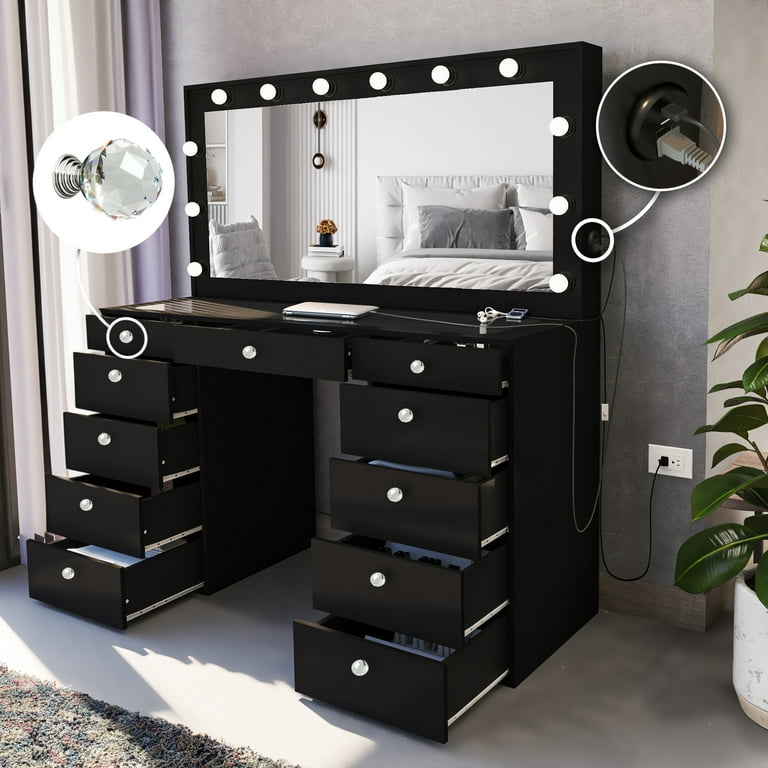 Boahaus Yara Pro Vanity Table with Crystal Ball Knobs Modern