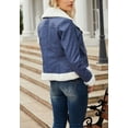 thumbnail image 5 of Shearling Trim Zip-Up Long Sleeve Classic Aviator Jacket for Women Blue X-Large, 5 of 5