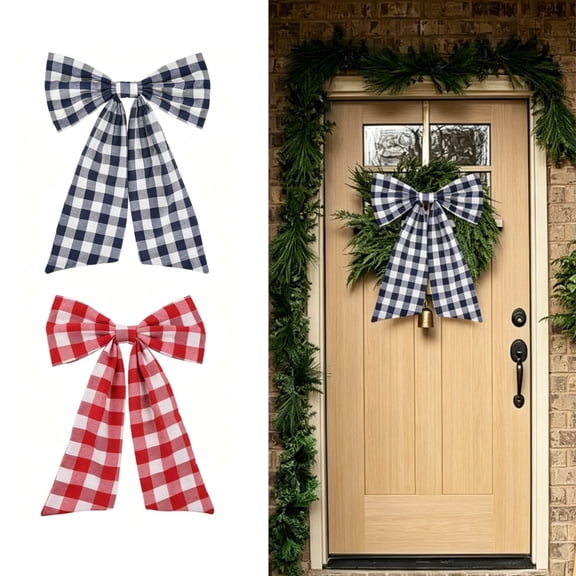 WDOBM Christmas Decorative Bows, Plaid Fabric Bow Ornament Wreath Christmas Tree Party, Christmas Tree Bow, Plaid Christmas Bows for Home Decor Indoor
