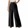 thumbnail image 7 of SELONE Black Linen Palazzo Pants Plus Size Lounge Pants with Pockets Cotton Linen Wide Leg Elastic Waist Full Length Trouser Loose Casual Long Beach Pants Solid 2XL Tall Breathable Summer Clothes, 7 of 7