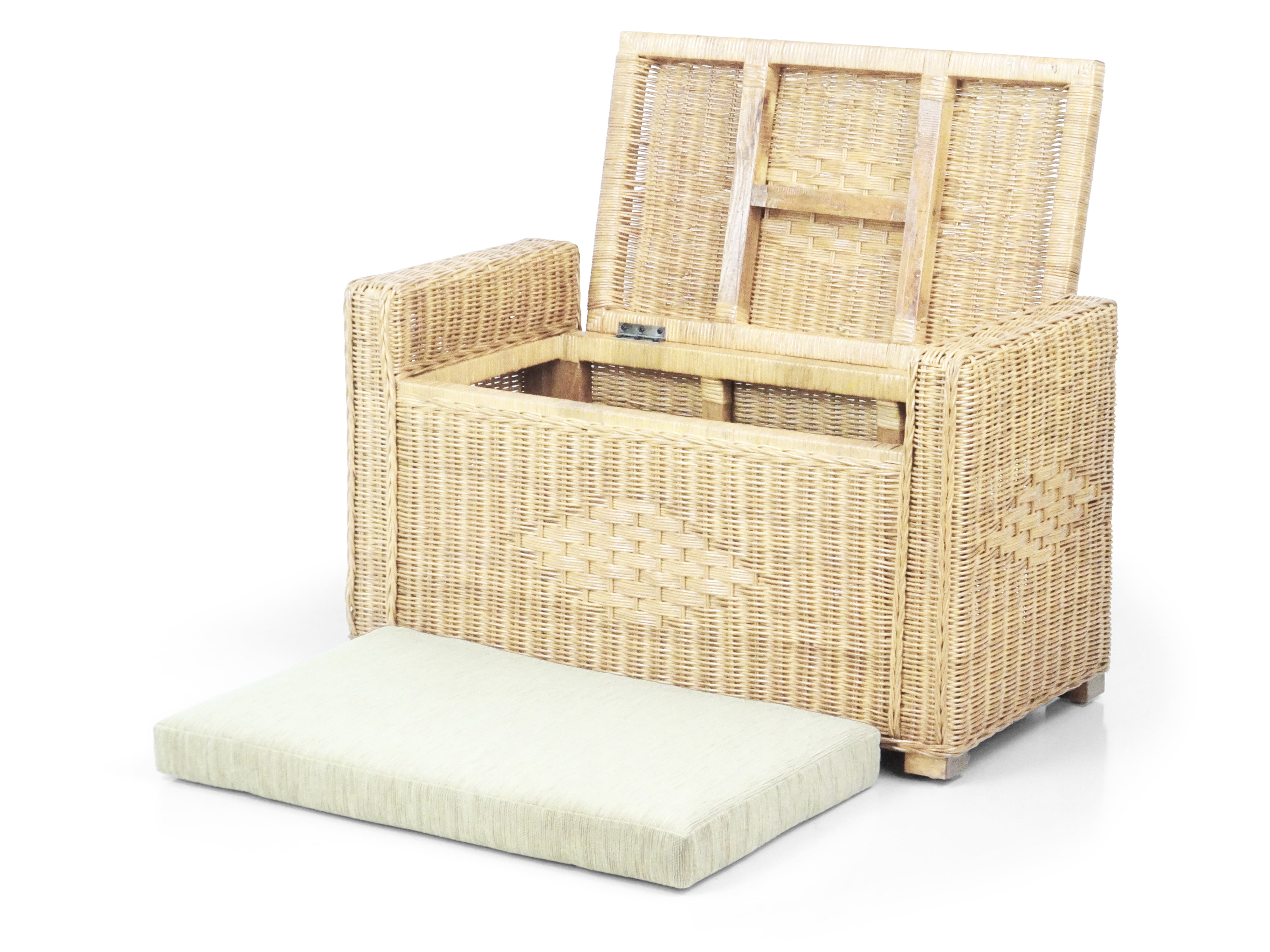 Bruno Handmade 32 Inch Rattan Wicker Chest Storage Trunk Organizer Ottoman W/Cushion Natural Color