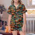 thumbnail image 2 of Tenues d'Automne pour Femmes 2024, Ensembles de Pyjamas 2 Pcs pour Enfants, Chemise à Manches Courtes Imprimée avec Boutons et Shorts, 2 of 4