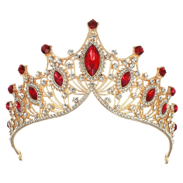 Tiara de corona de reina de cristal de imitación Unique Bargains accesorios para el cabello de Cosplay Tono dorado rojo
