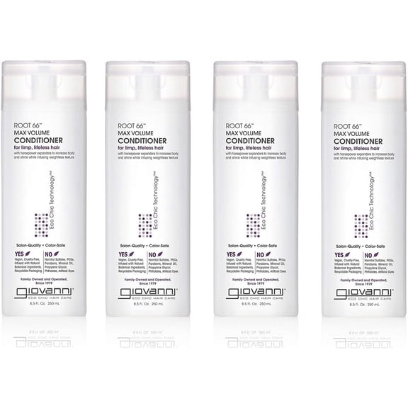 Giovanni Root 66 Max Volume Conditioner, 8.5 oz. for Thin Fine Hair, Sea Salt, Kiwi, Pro-Vitamin B5, Horsetail Extract, Sulfate Free, No Parabens Color Safe (4 Pack)