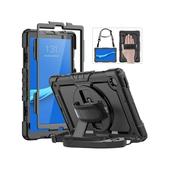 Case for Lenovo Tab M10 Plus 10.3 inch FHD, Heavy Duty Shockproof Cover with Screen Protector, 360° Rotating Hand Strap/Stand, Shoulder Strap for Tablet M10 Plus 10.3" TB-X606F/TB-X606X